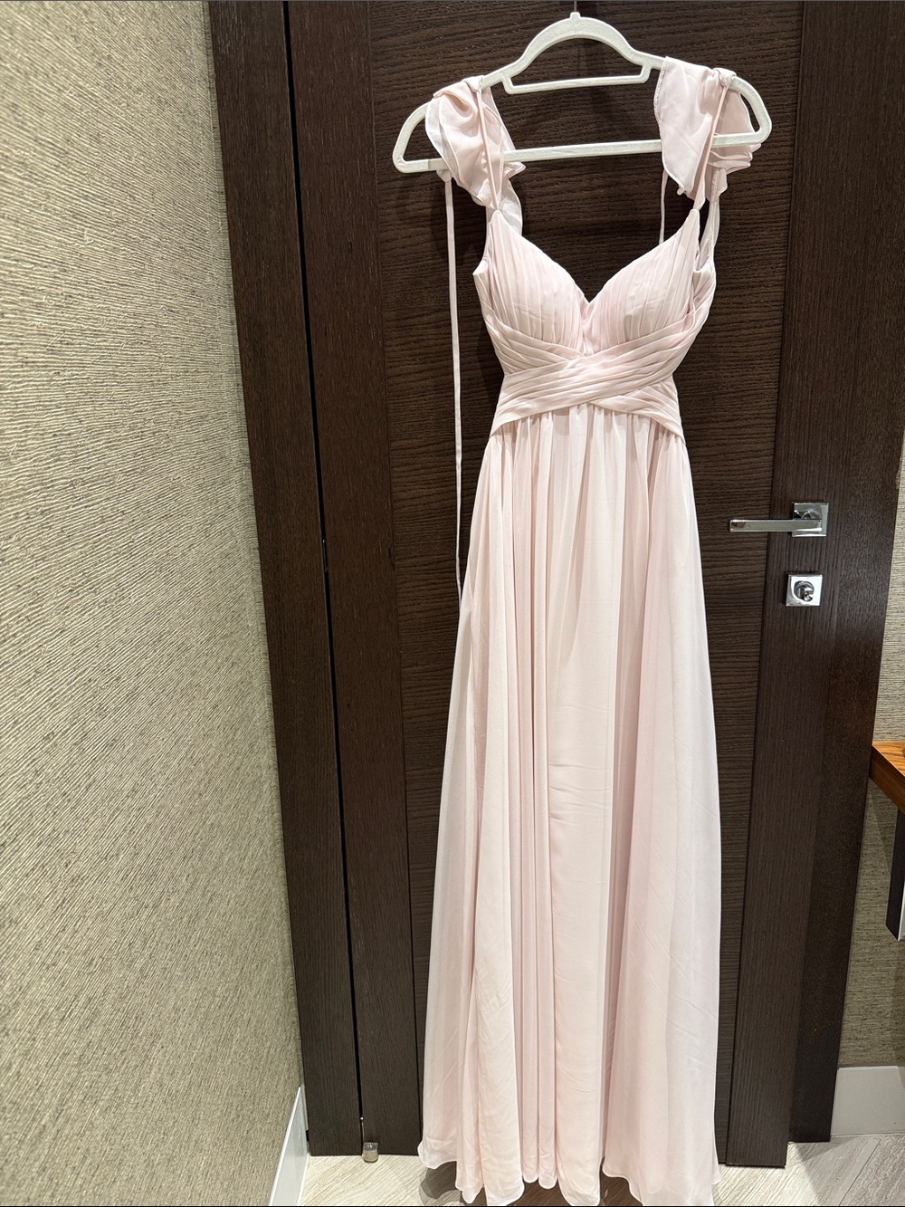 Azazie Light Blush Pink Grecian Maxi Dress